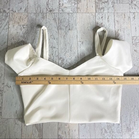 Topshop White Ivory Cold Shoulder Short Cap Sleeves Crop Zipper Back Top Size 0 - Picture 11 of 15